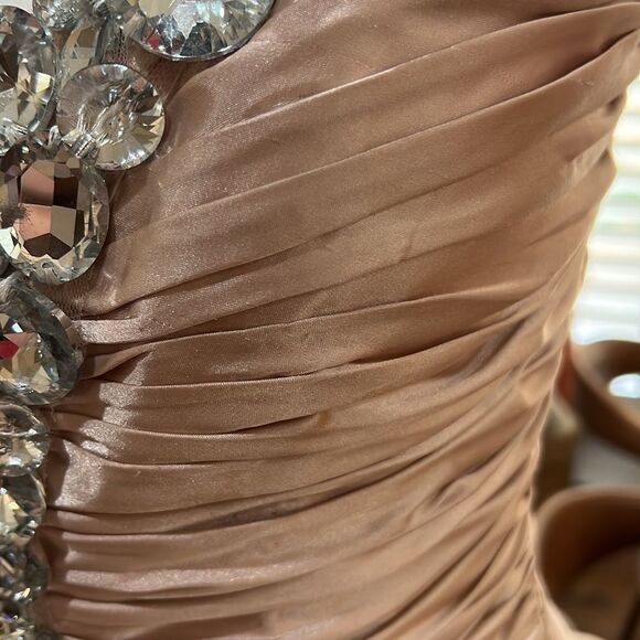 Sherri Hill Beaded Tulle Mini Dress Nude Taupe Rhinestone Corset Size 8 Glam - Picture 8 of 16